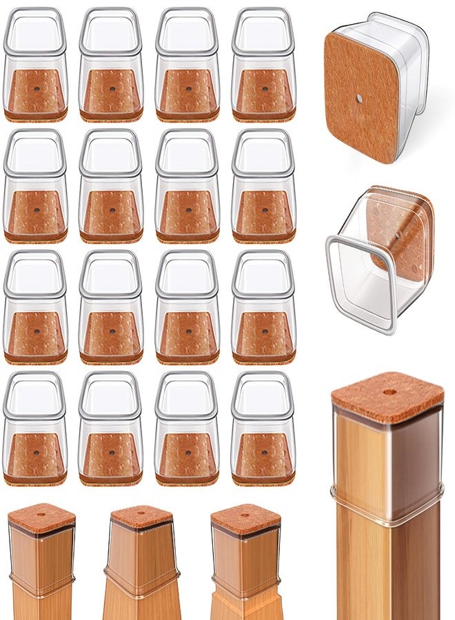 CoolShef مجموعة CoolShef المكونة من 16 قطعة من واقيات أرجل الكراسي المصنوعة من السيليكون مع قاعدة من اللباد، واقيات أرضيات مانعة للانزلاق للأرجل المربعة (1.02-1.5 بوصة)، وسادات أثاث للأرضيات الخشبية الصلبة، كراسي الطعام، كراسي البار، كراسي المكتب - Image 1